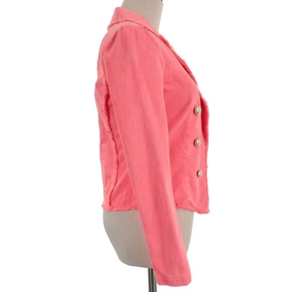 L'AGENCE Wayne Cropped Fray Jacket Size XS in Neon Coral Pink NWT - Picture 9 of 12